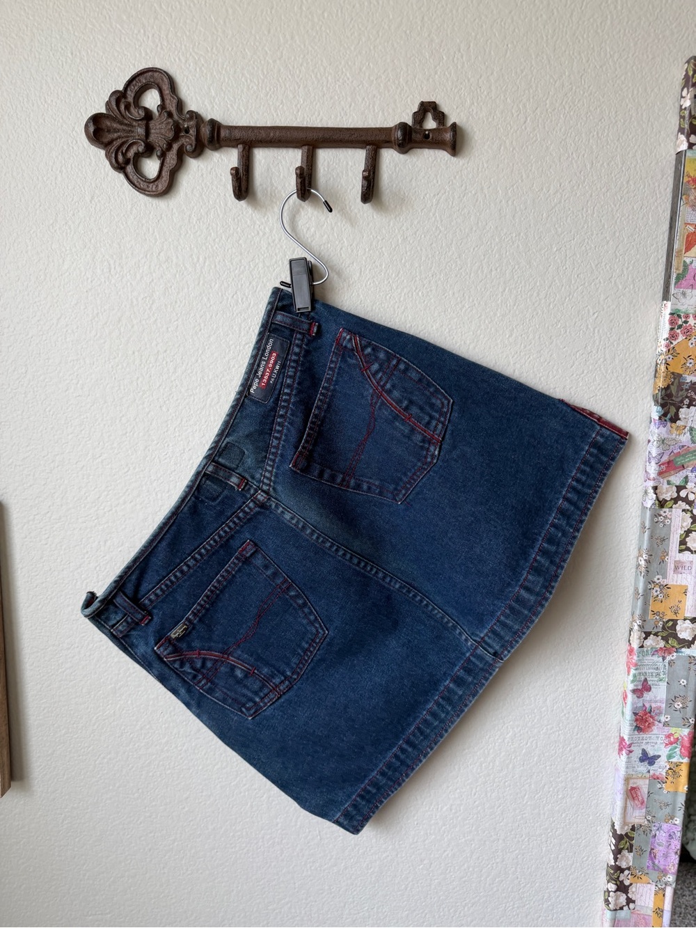 Vintage Pepe Jeans Dark Blue Denim Skirt with Red Stitching